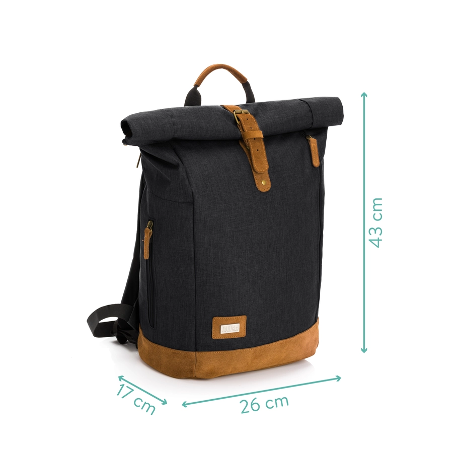 fillikid Wickelrucksack Rolltop Berlin Schwarz Melange