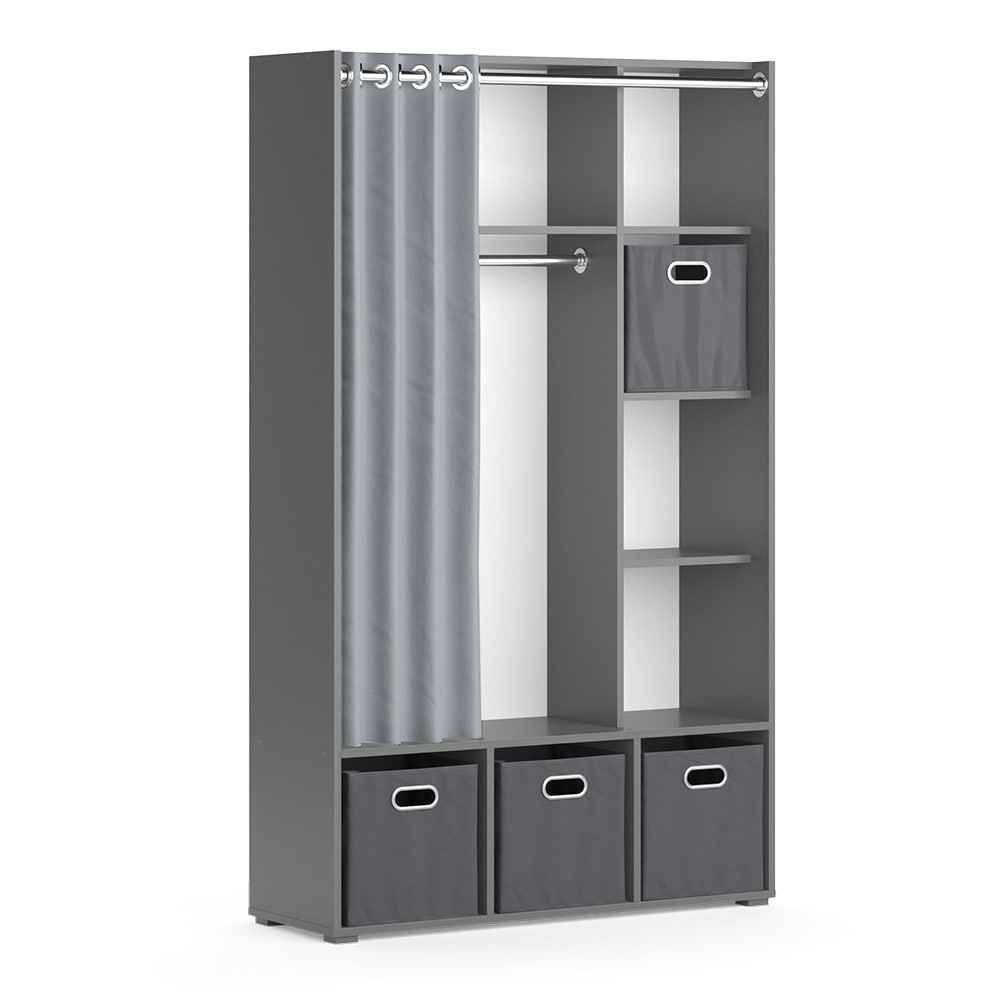 Vicco Kleiderschrank Schlafzimmerschrank Garderobe Luigi Grau Faltbox 106 x 178 cm modern Schrankregal Organizer Vorhang Kleiderstange Fächer Aufbewahrung Ablage