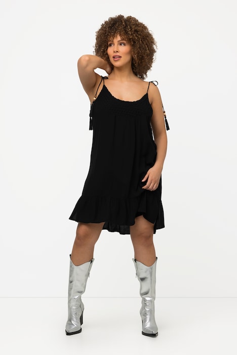 Kleid, Krepp, Träger zum Binden, Rundhals, ärmellos
