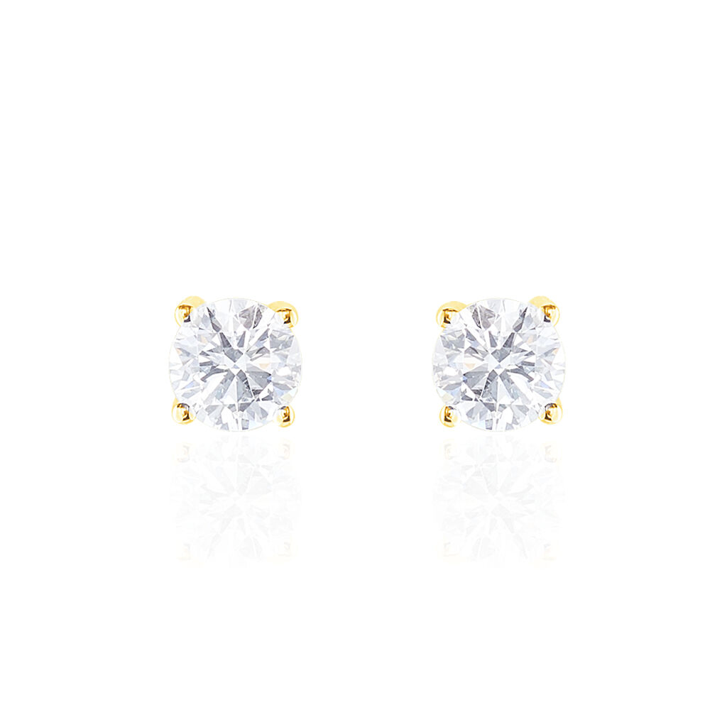 Boucles D'oreilles Puces 4 Griffes Or Jaune Diamant Synthetique