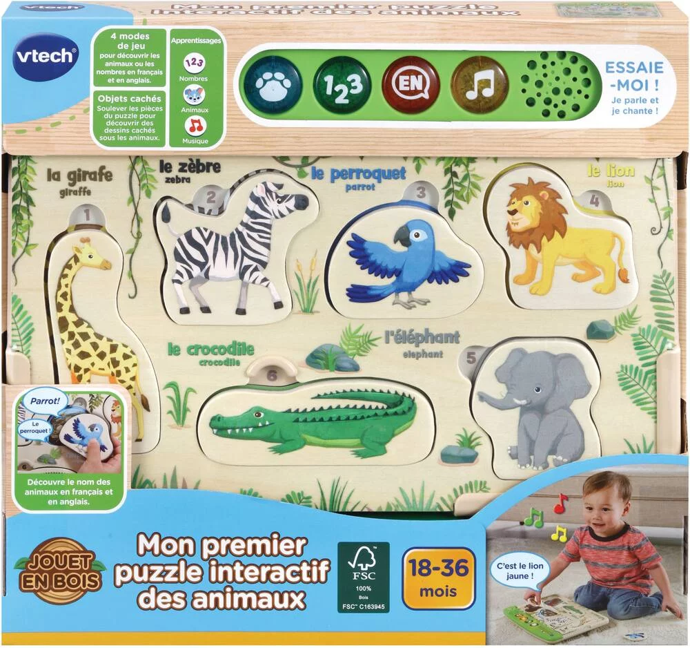 MON PREMIER PUZZLE INTERACTIF DES ANIMAUX - JOUET BOIS FSC