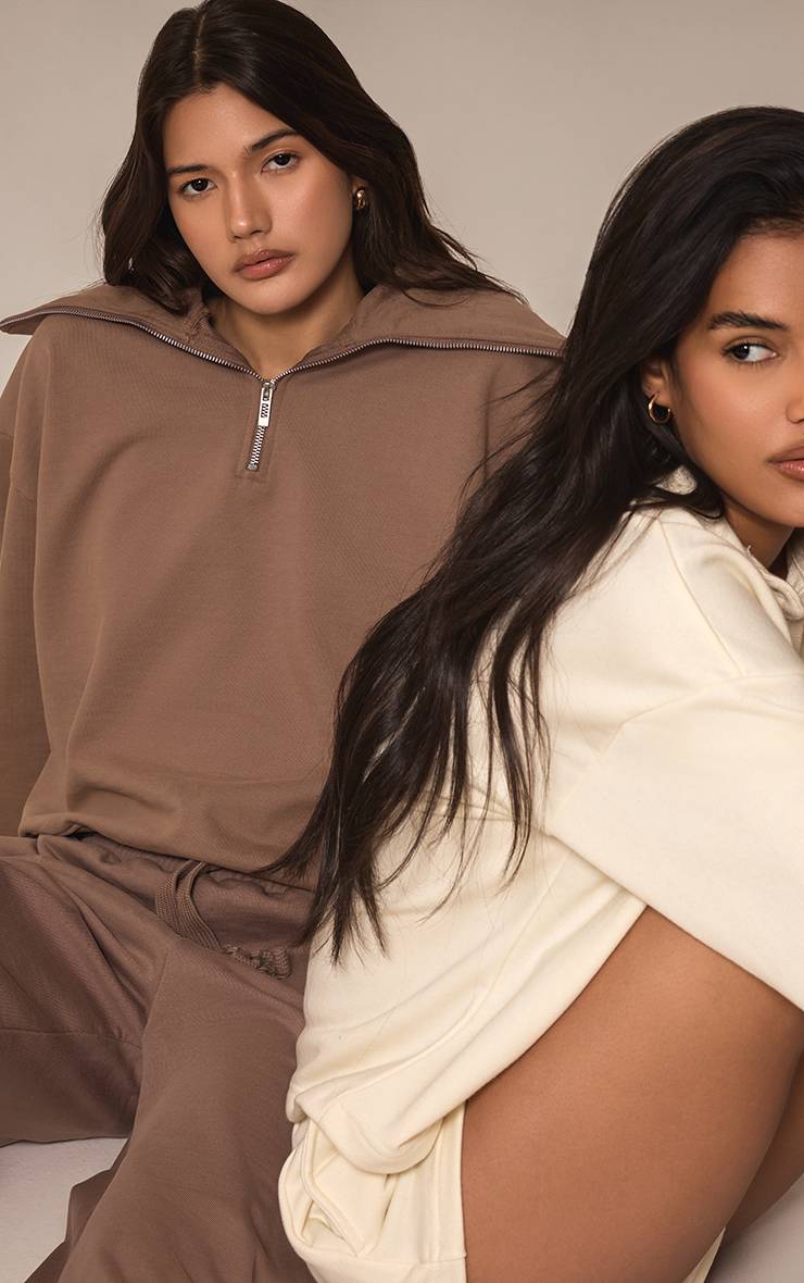 Moka Sweat-shirt Premium À Col Rabattu Et Fermeture Éclair Quart Zippée En Molleton Bouclette