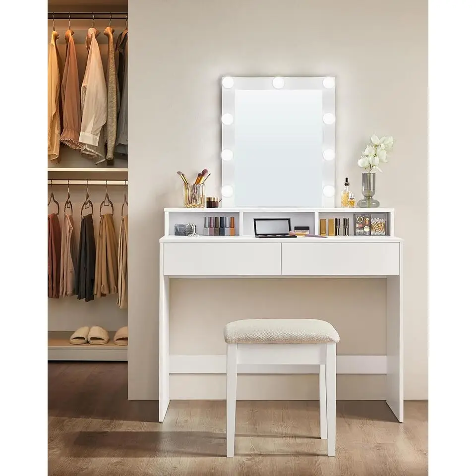Furnihaus Witte Kaptafel met Led - 2 lades en 3 open vakken - Wit