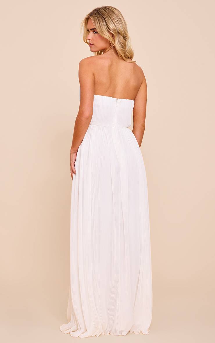 Crème Robe Longue Plissée À Bord Festonné Petite