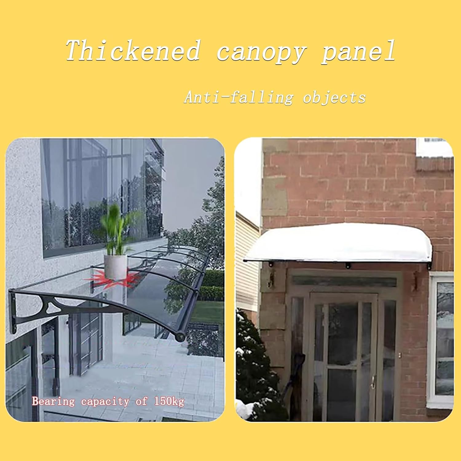 Türvordach für den Außenbereich, Aluminiumhalterung, Polycarbonat-Dach, Wetterschutz für Regen und Schnee, Eingangsmarkise für Veranden, Terrassen und Balkone (80 x 300 cm)