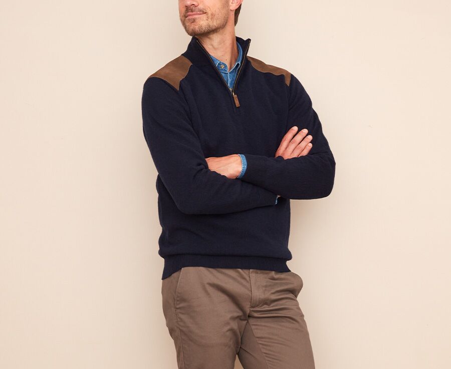 Pull homme laine à col zippé Bleu marine - KENAN