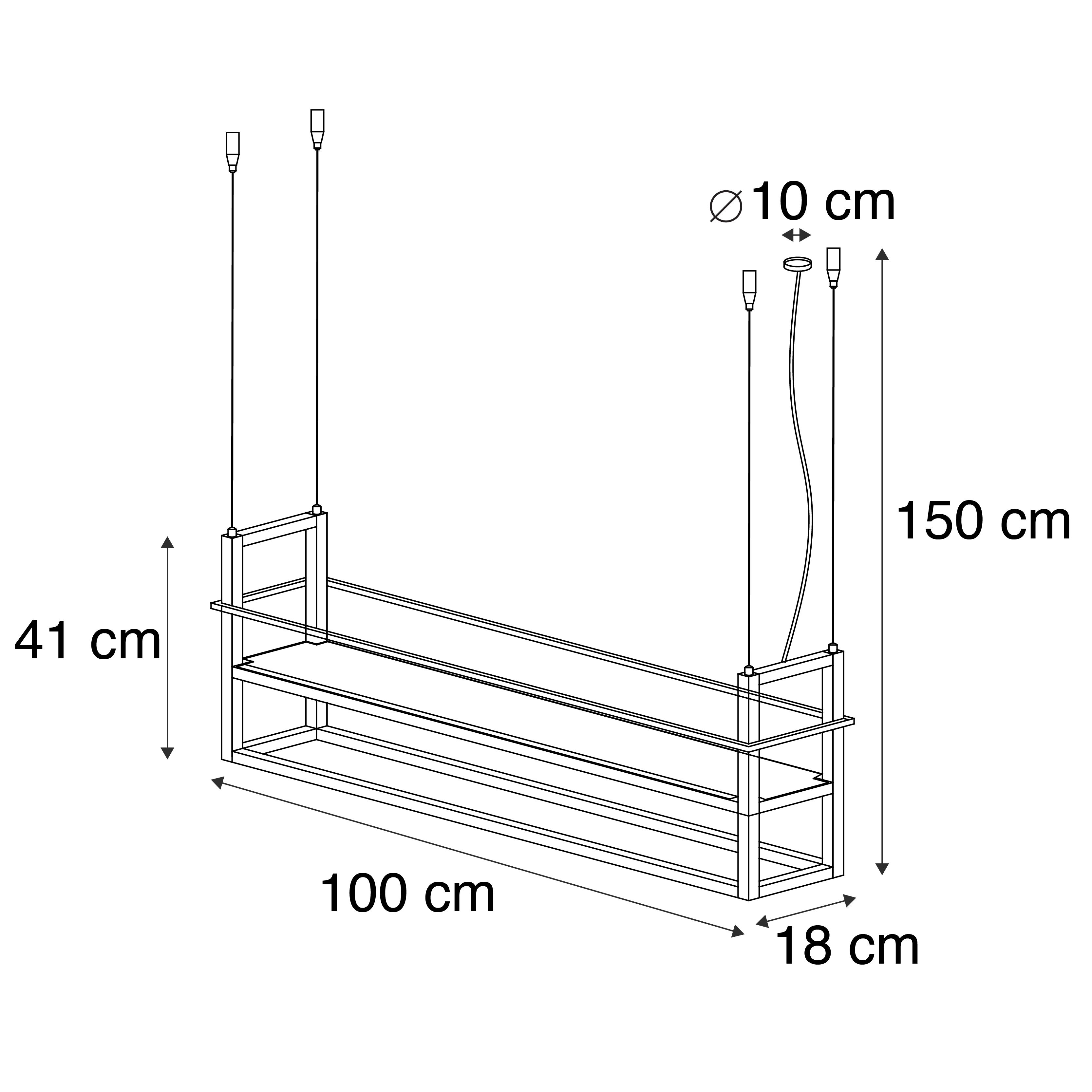 Industriële hanglamp zwart met hout en rek 4-lichts - Cage Rack
