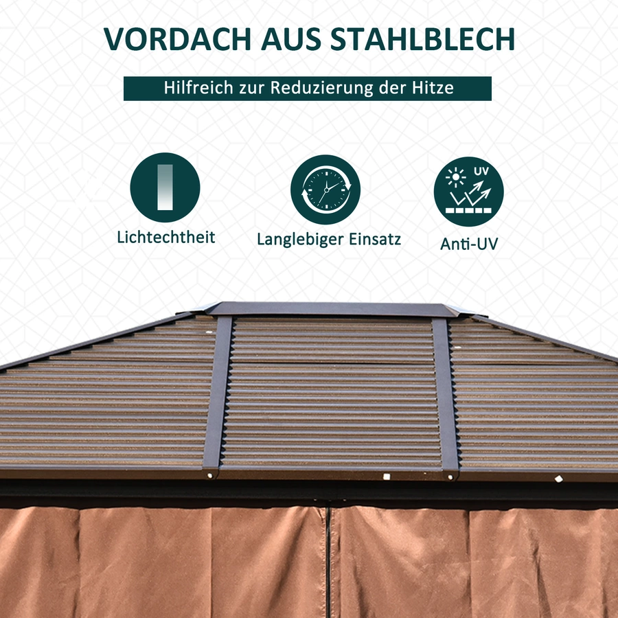Outsunny Gartenpavillon mit Sonnenschutzvorhänge braun