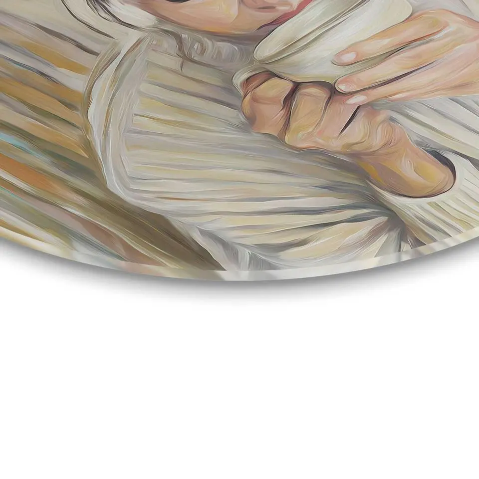 Glasschilderij Koffiepauze - Ø 70cm - Beige