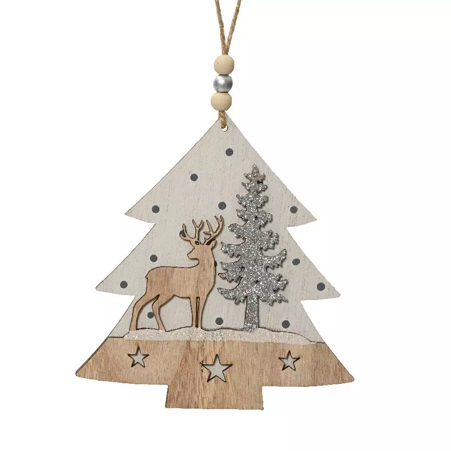 Sapin de Noël à suspendre (H14 cm) Cerf Naturel
