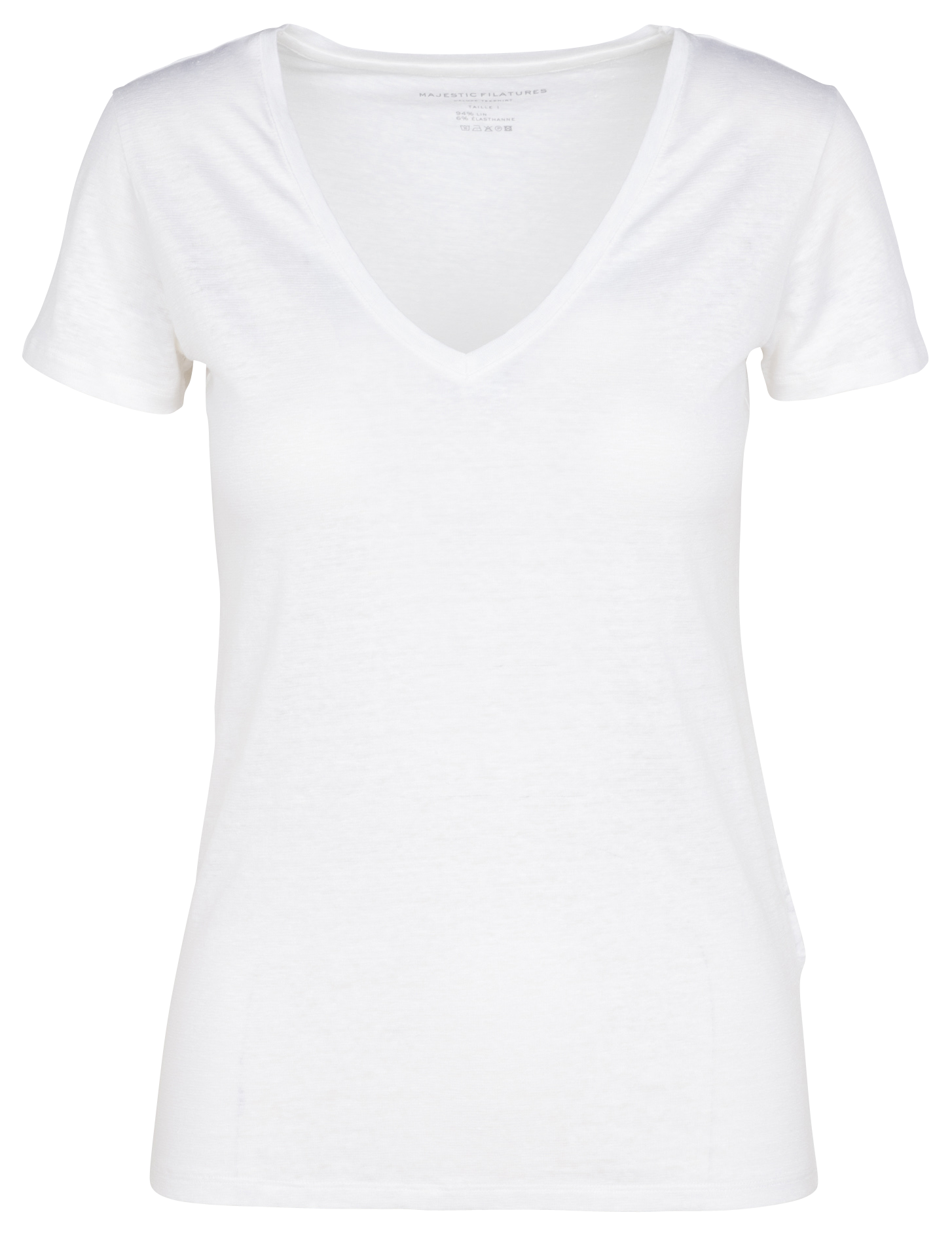 Tee-shirt col V moulant en lin strectch | Blanc
