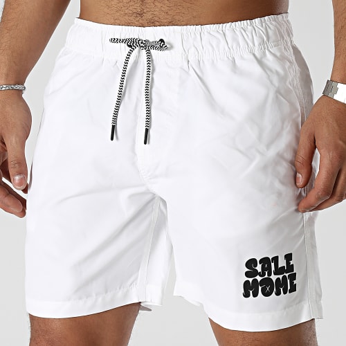 Short De Bain Tag Logo Blanc Noir