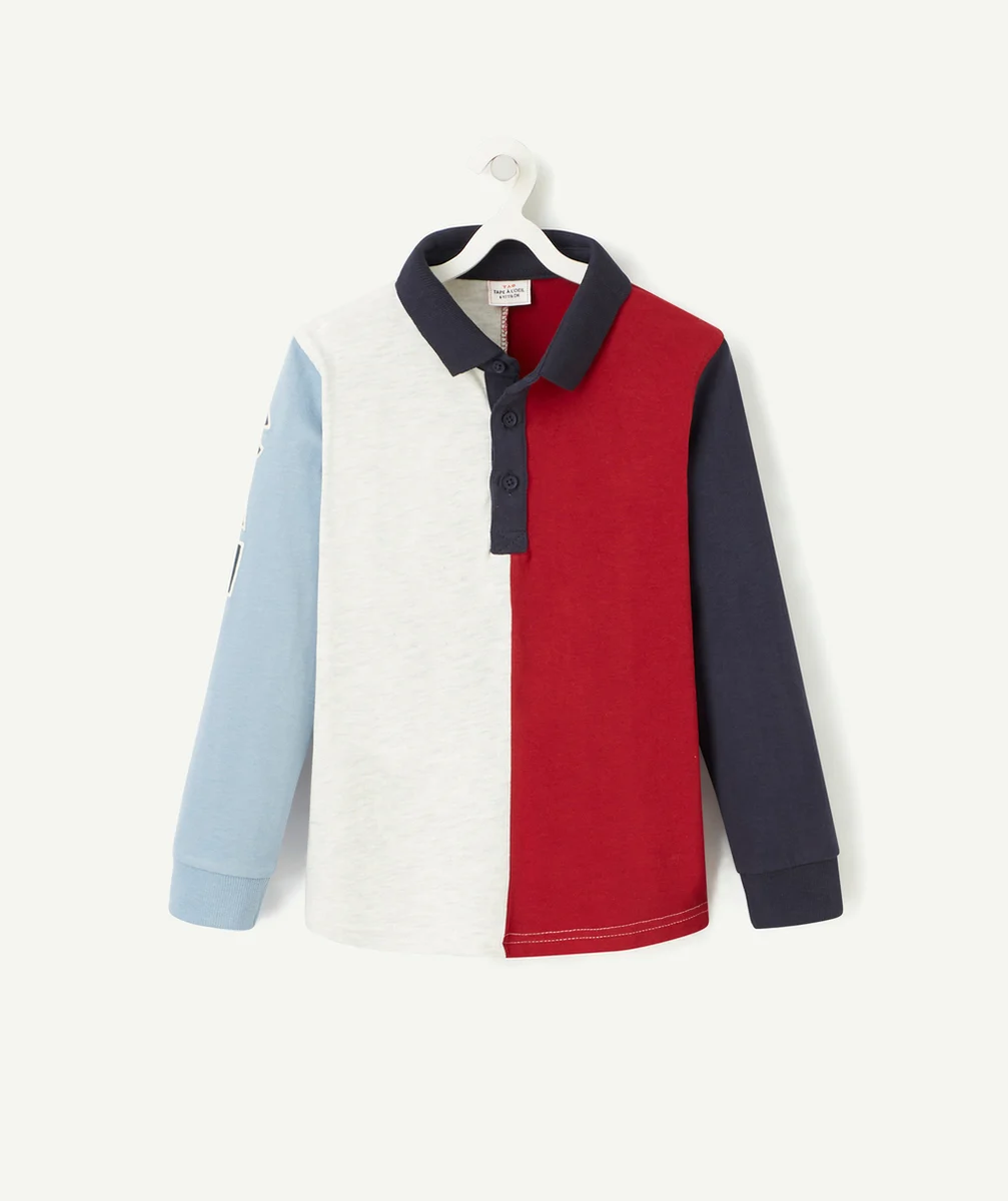 POLO GARÇON EN COTON BIOLOGIQUE COLORBLOCK AVEC MESSAGE