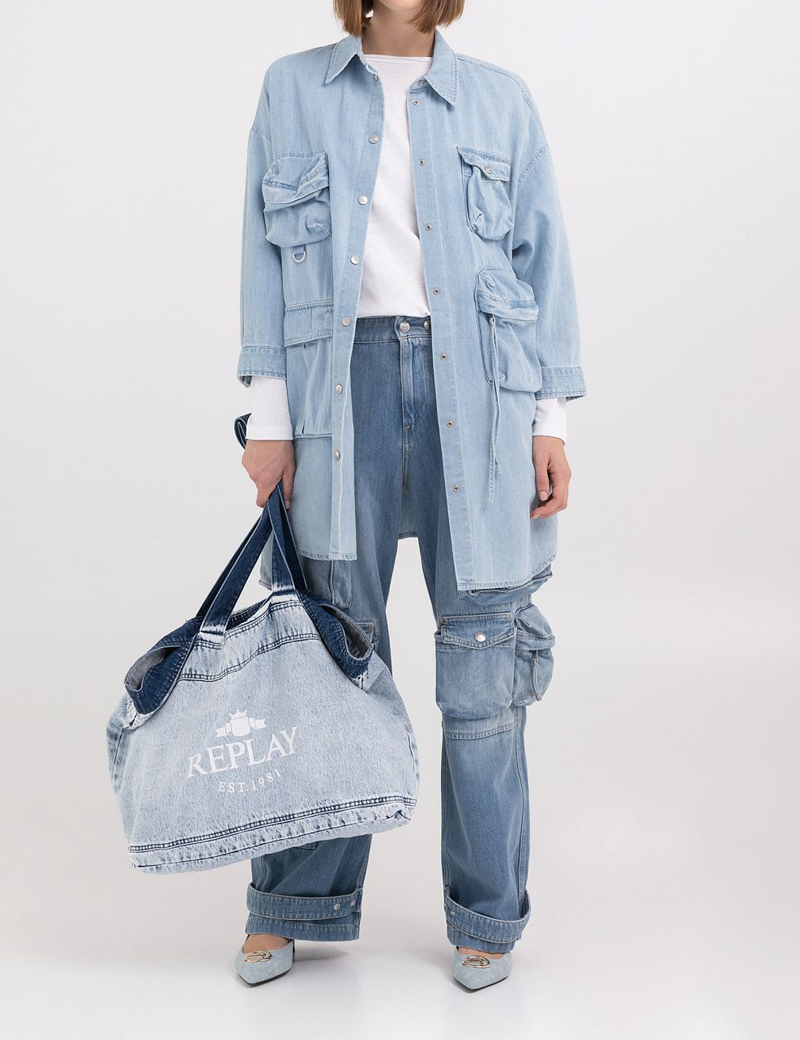 REPLAY PANTALON FEMME CARGO COMBAT MILVA BLEU