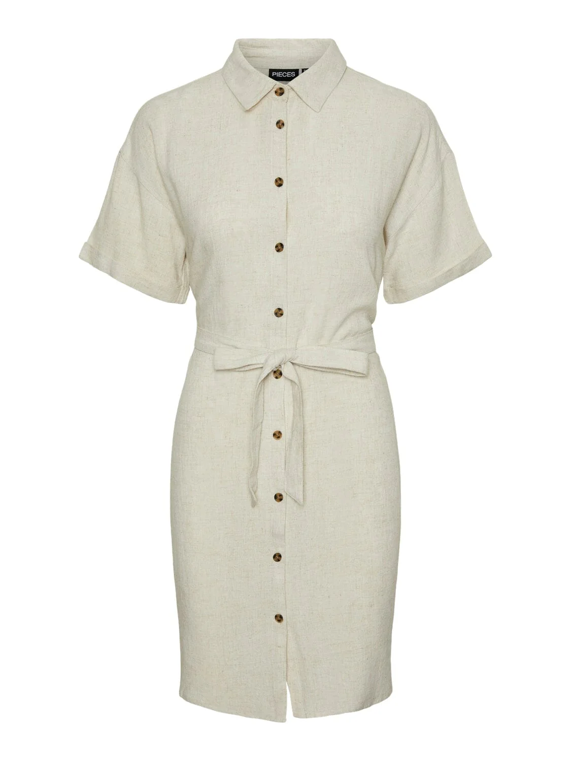 Pieces Pcvinsty Ss Linen Shirt Dress 4535249 oatmeal
