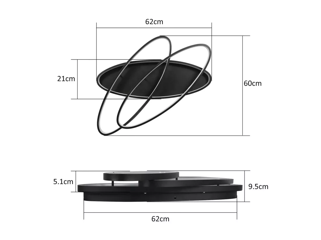 NETTLIFE Plafonnier LED Salon 76 W Lampe de Salon Lampe Noire avec Télécommande Lampe Design Moderne Chambre à Coucher pour Cuisine Couloir Bureau