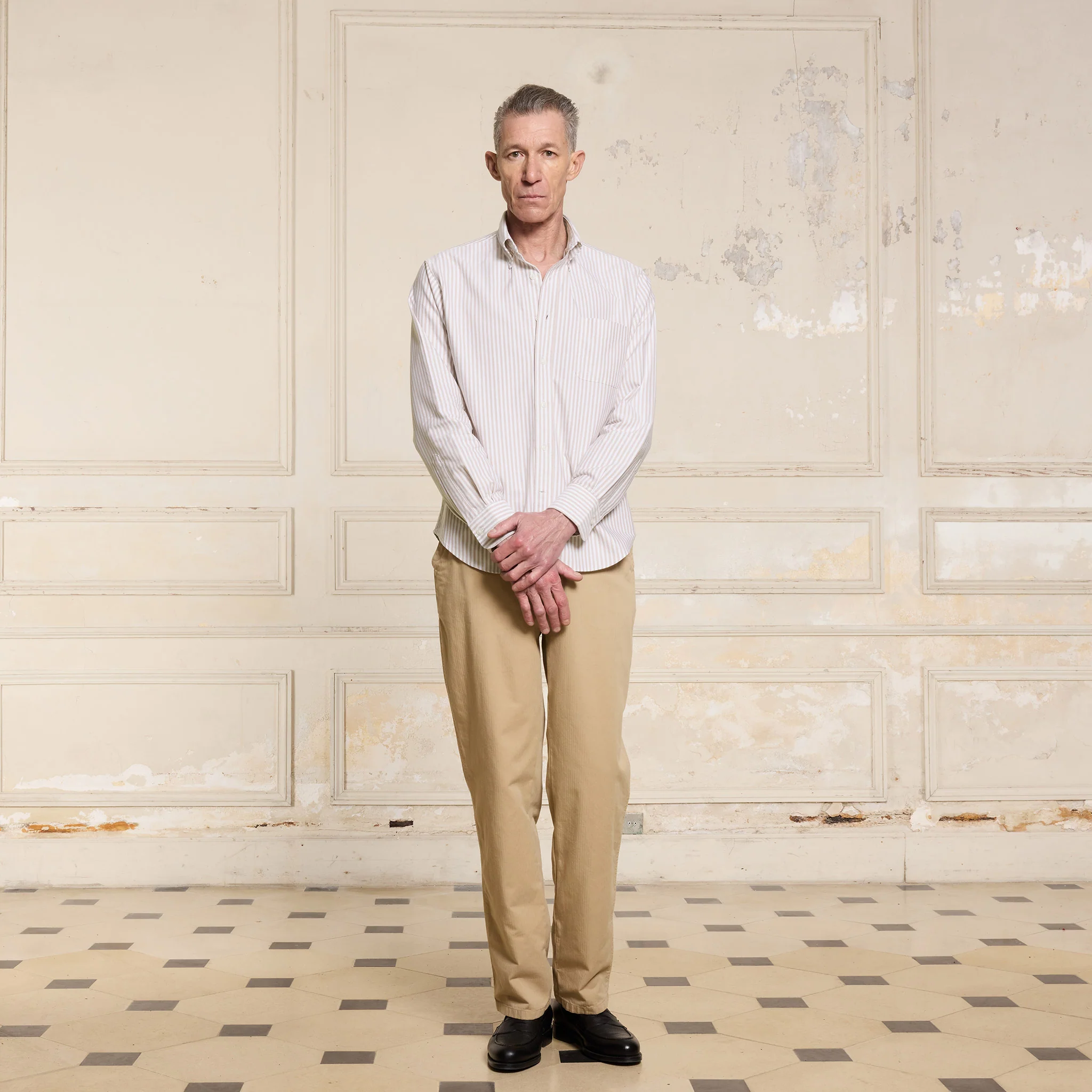 Organic cotton shirt with beige and white stripes