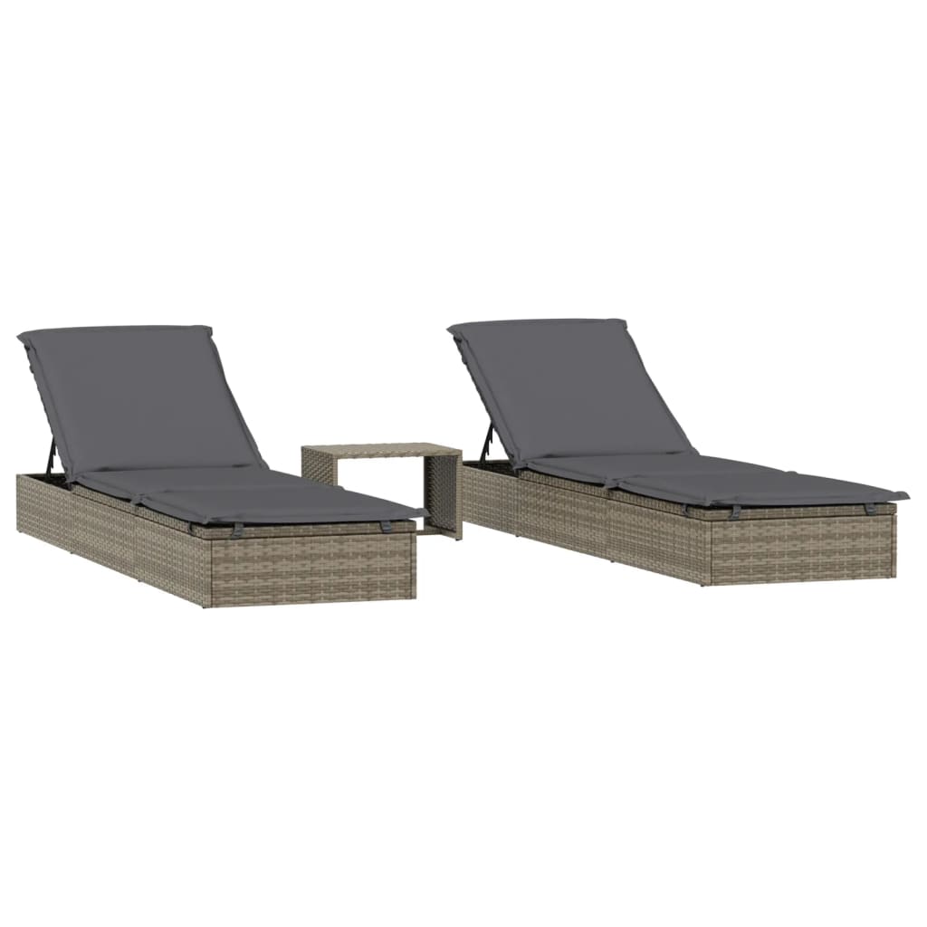 Transats chaise longue 2 pièces avec table gris résine tressée