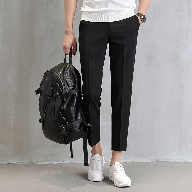 Cowpow - Mid Rise Plain Cropped Tapered Dress Pants