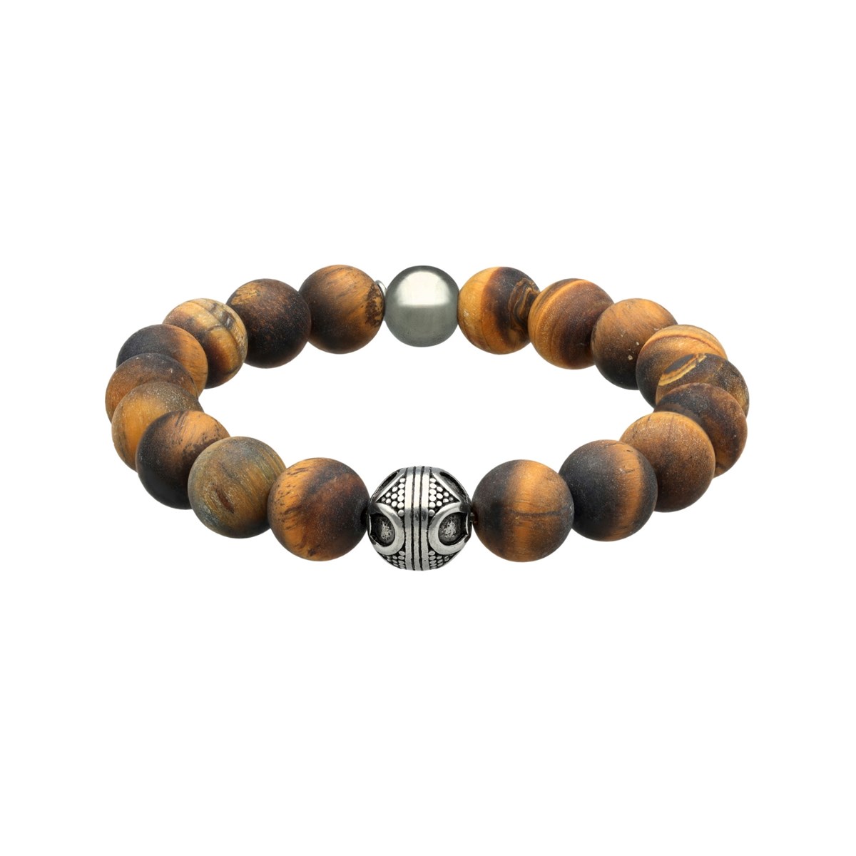 Bracelet Acier Pierres Naturelles Perles Rondes Oeil De Tigre Jaune-Medium-18cm