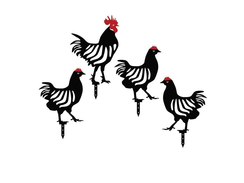 Wallxpert Gartenstecker Huhn 33 cm, 4er Set, Schwarz Gartendekoration