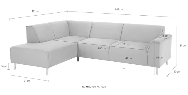 Home affaire Ecksofa »Julia zeitlose und elegante Couch, hoher Sitzkomfort, L-Form« Federkern-Polsterung, Holzfüsse, Keder