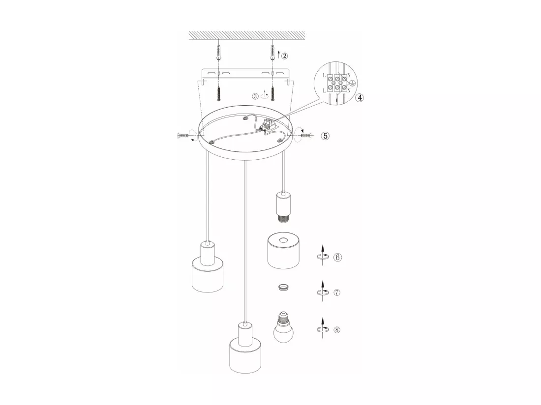 NETTLIFE Suspension table à manger E27 lampe suspendue vintage suspendue 3 ampoules noir or