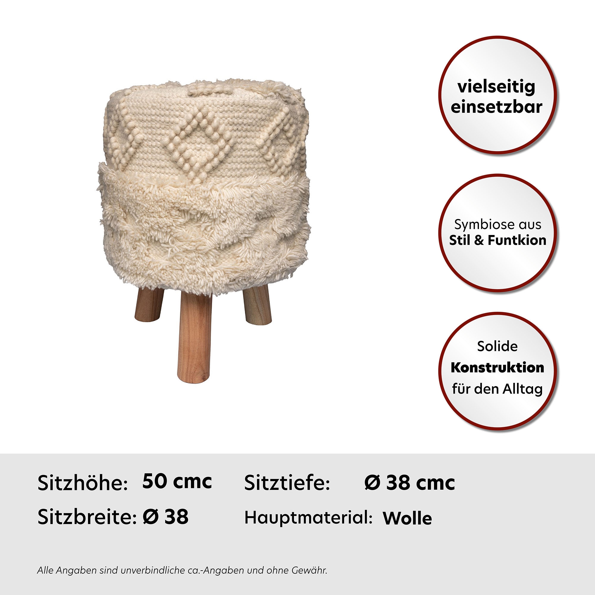 Kayoom Sitzhocker »Hocker Bohist 125, charaktergebende Strukturen mit Fransen und Quasten« 1 Stk. tlg. handgefertigtes Unikat, Boho-Style, gut kombinierbar