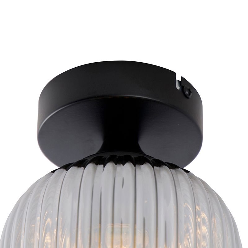 Art deco plafondlamp zwart met smoke glas - Banci