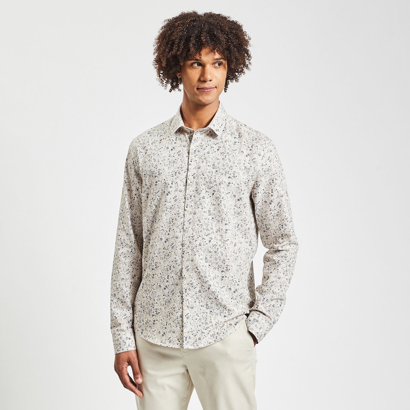 Chemise regular oxford imprimé fleur coton biologi Beige