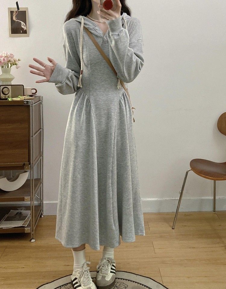 Striinkie - Lange mouwen effen slim-fit hoodie met capuchon en A-lijn