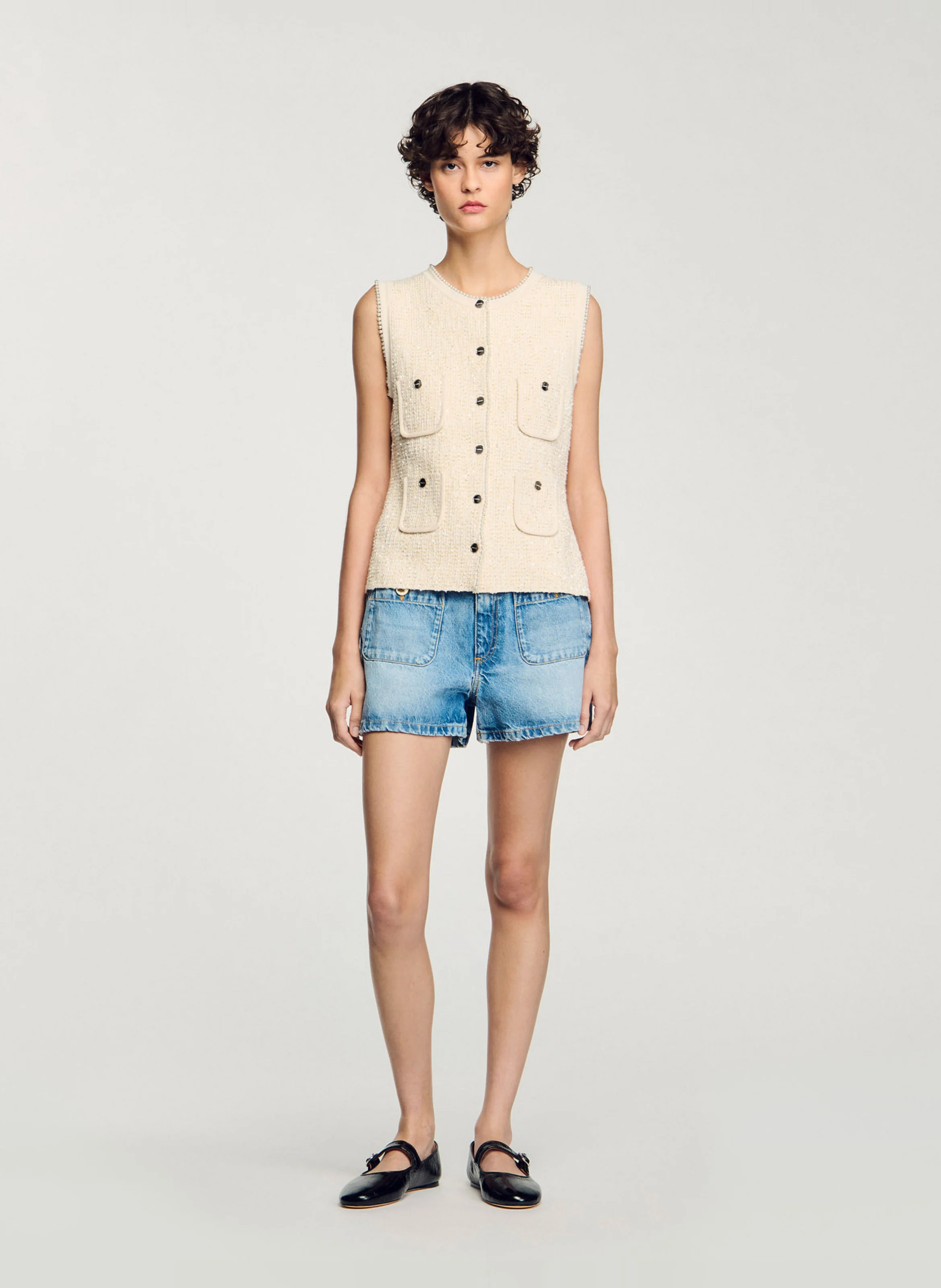 Cardigan boutonné en tweed fantaisie | Blanc