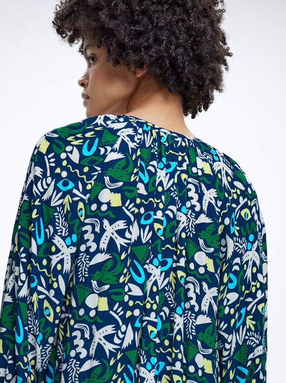 Vestido midi estampado - Multicolorido