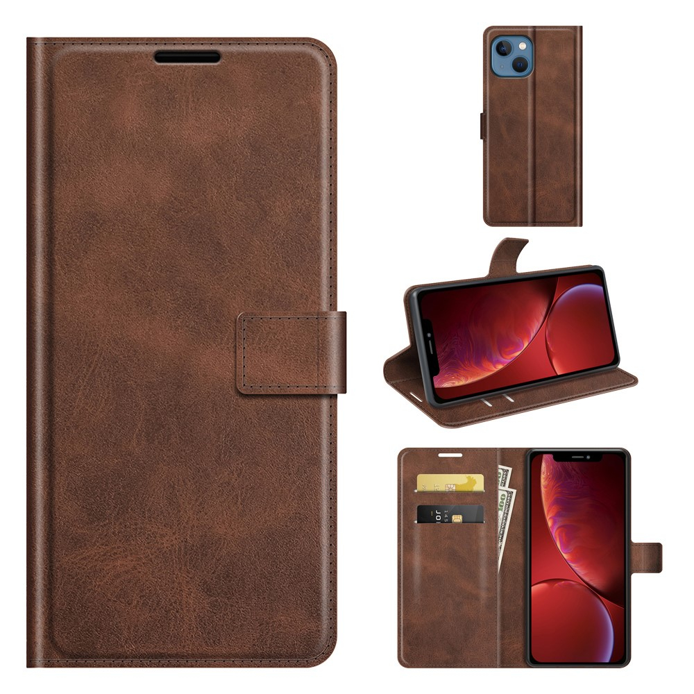 iPhone 13 Pro Vintage Leder Tasche Flip Cover mit Kartenfächer - Braun