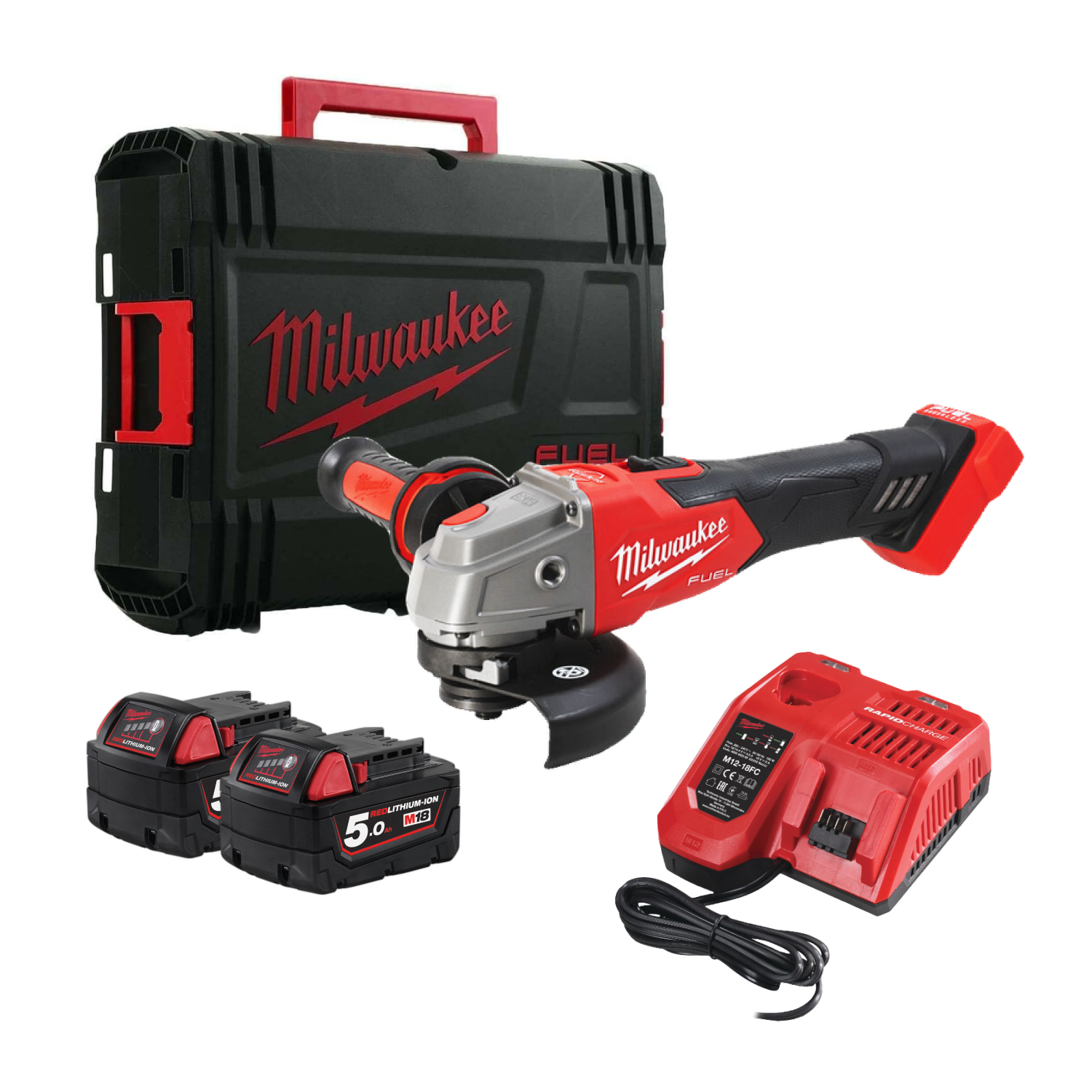 Milwaukee M18 FSAG125XB-502X 18V Li-ion accu Haakse slijper set (2x5.0Ah) in HD box - 125mm - koolborstelloos