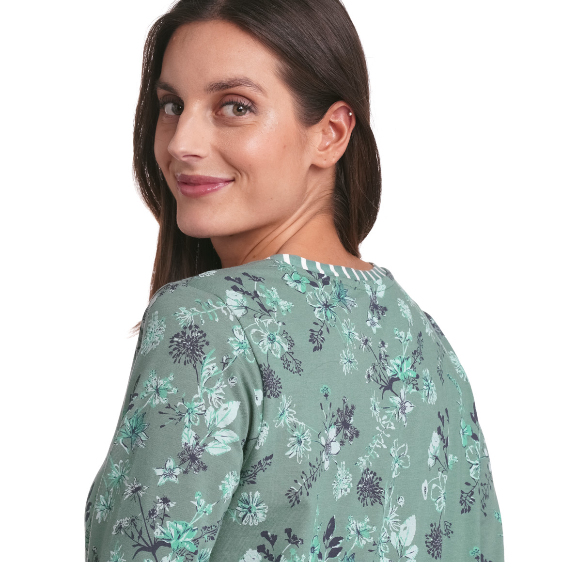 Gina Benotti Damen Schlafshirt mit Blumen dunkelgrün
