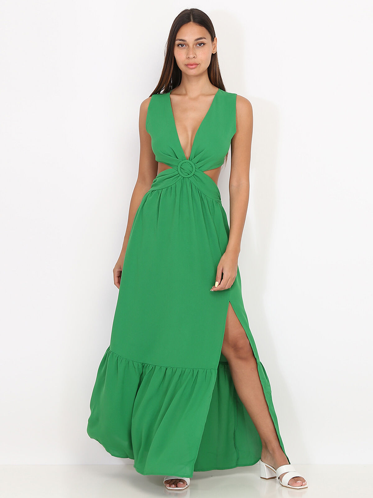 Robe longue cut out à fente- Vert