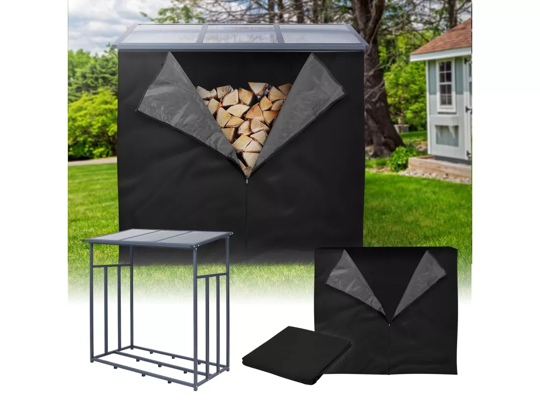 Abri bûche bois de chauffage étagère stockage bois de cheminée 185x185x70 cm