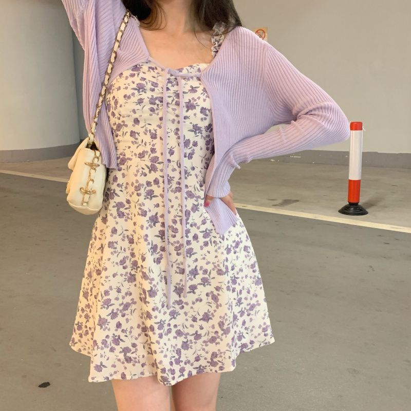 Moon City - Mini-jurk / vest met spaghettibandjes en bloemenprint