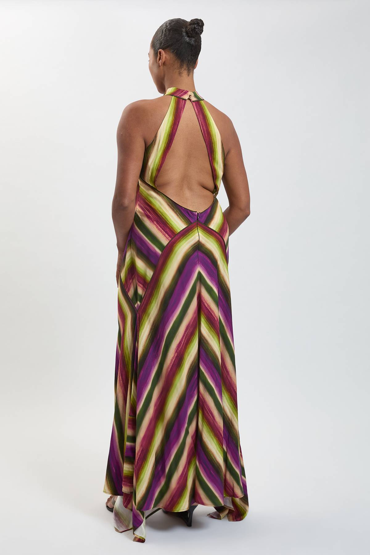 KarenMillen Robe Grande Taille Col Licou Tissée En Mélange De Coton À Rayures Fluides Multicolores