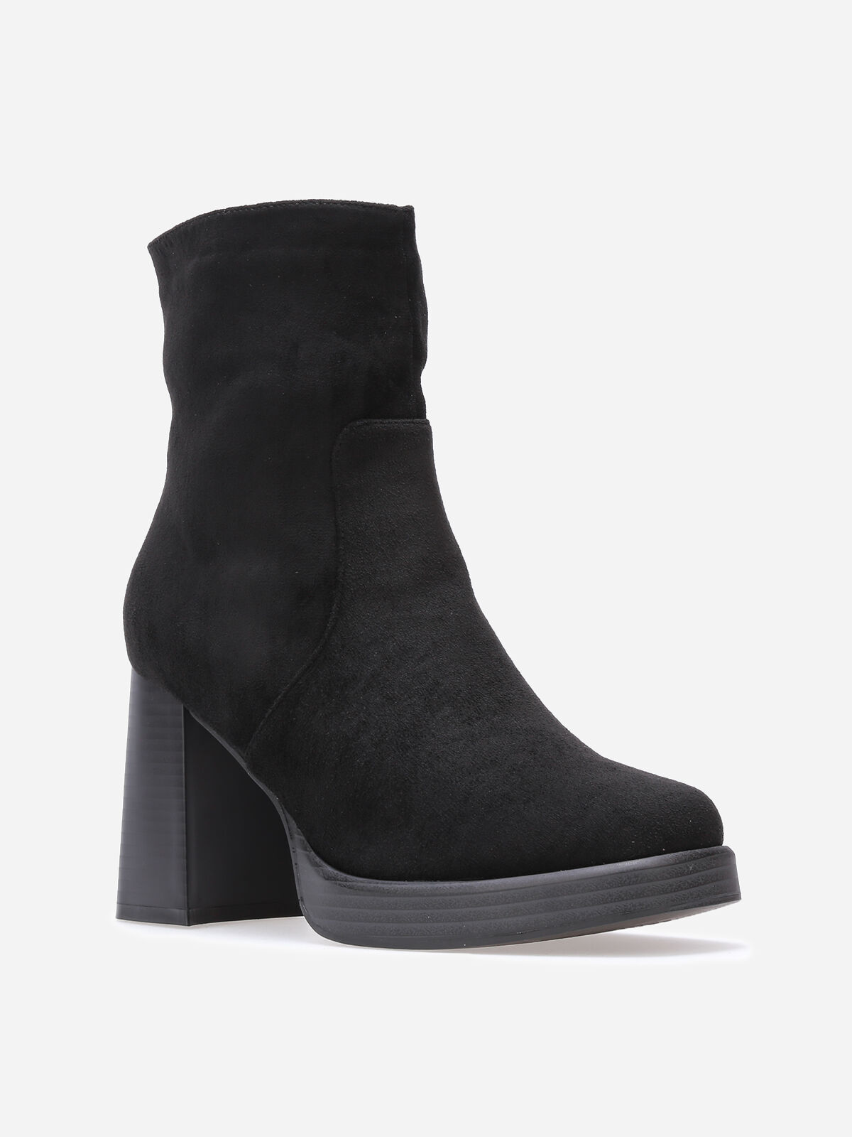 Bottines en suédine à bout et talon carrés- Noir