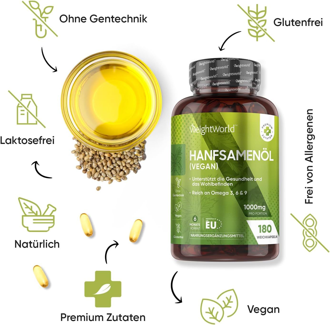 WeightWorld Hanfsamenöl Vegan Softgels