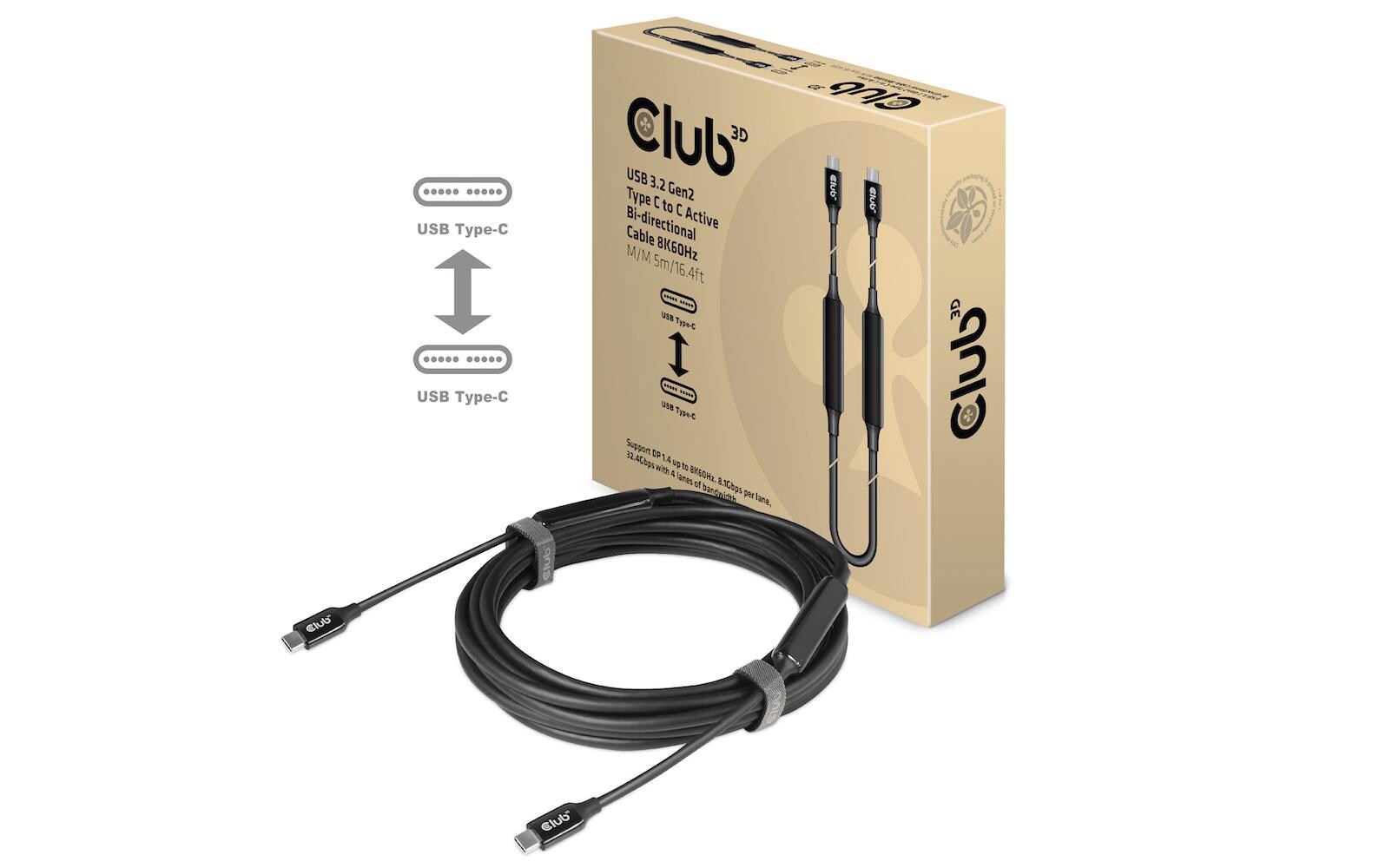 Kabel USB Type-C - USB Type-C, 5 m, 8K60HzUSB 3.2 Gen2 Typ C auf C, aktives bidirektionales Kabel 8K60Hz