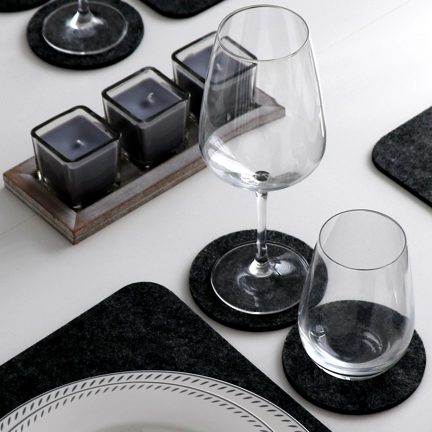 8 Edle Filz-Untersetzer Ø 10cm Runde Filz-Bierdeckel Glas-Untersetzer Set + Box