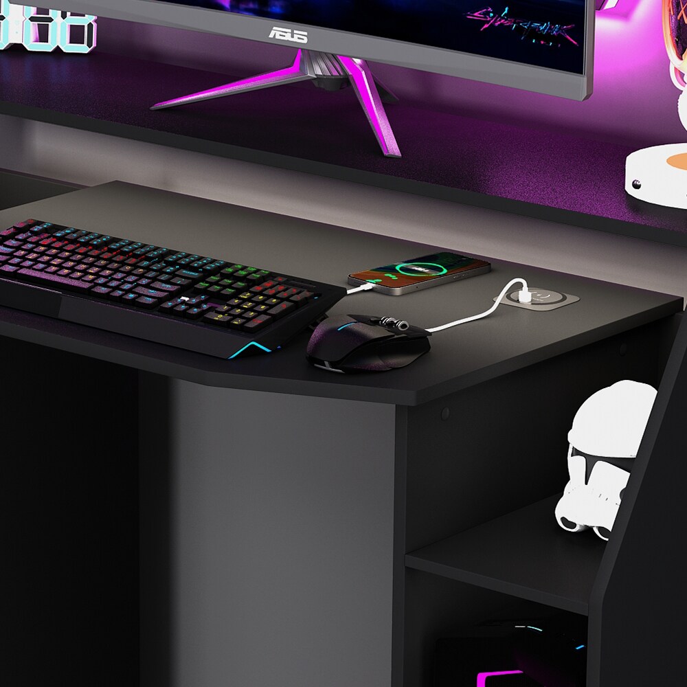 Vicco Gamingtisch Tails 123 x 55 cm Schwarz mit LED & QI Computertisch