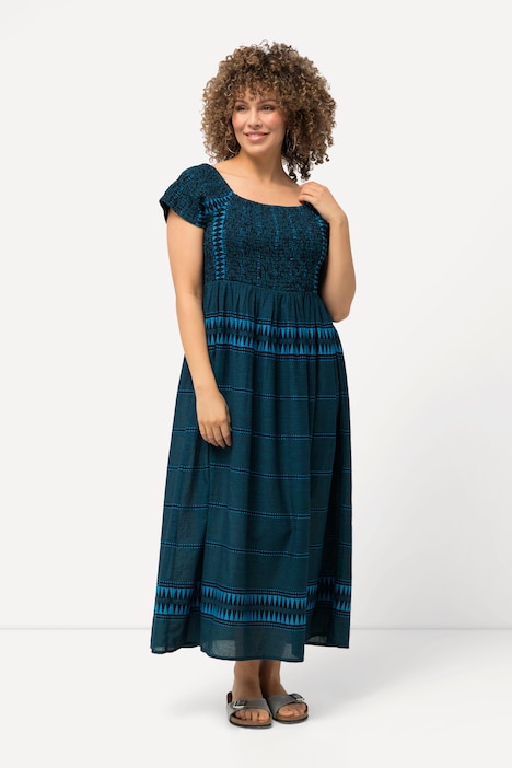 Maxikleid, Ethnomuster, Carree-Ausschnitt, Halbarm