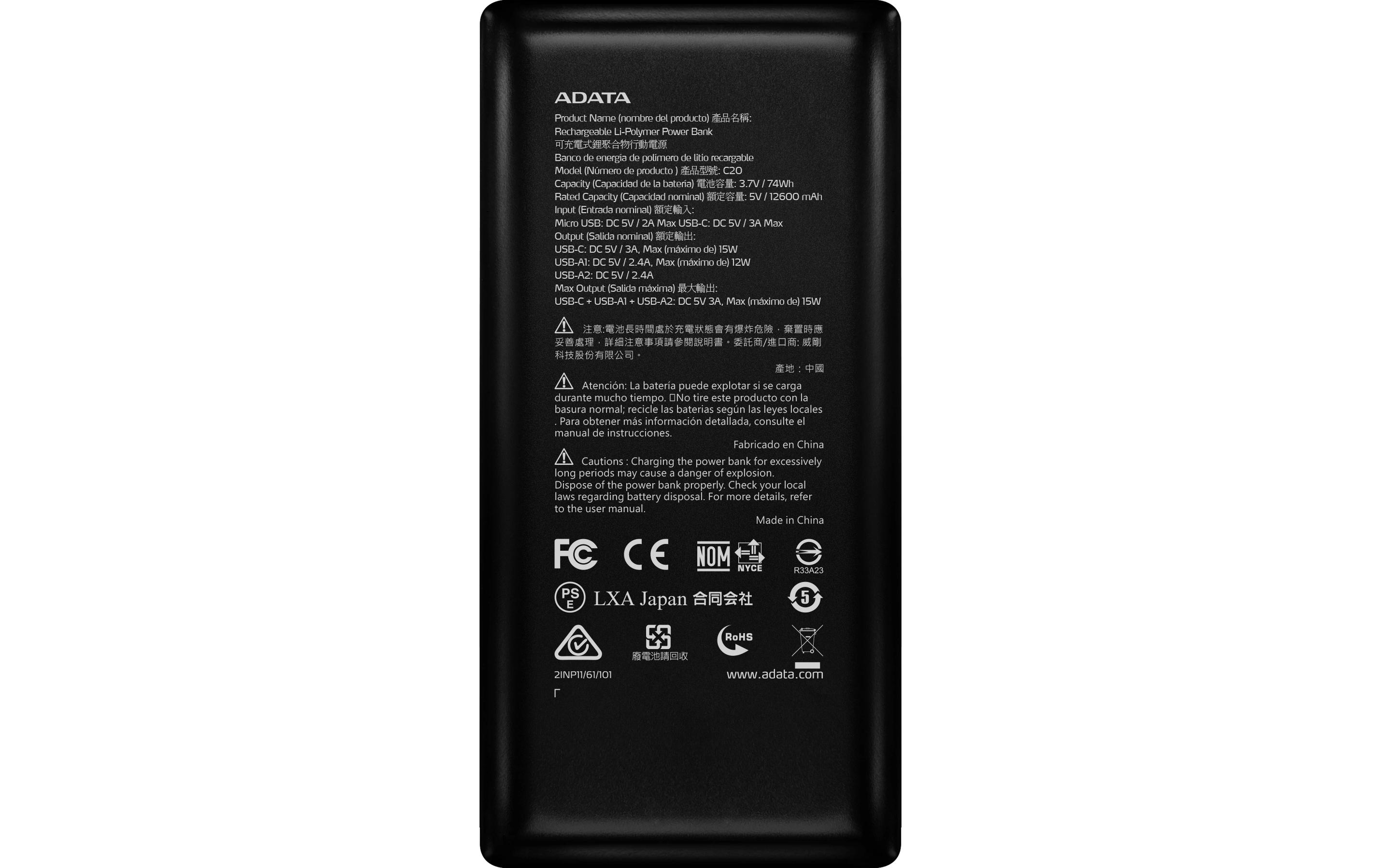 Powerbank C20 12600 mAhStarke Power Bank für gleichzeitiges Laden von 3 Geräten