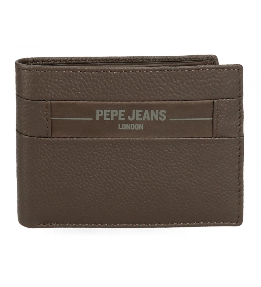 Carteira Pepe Jeans Checkbox em couro marrom