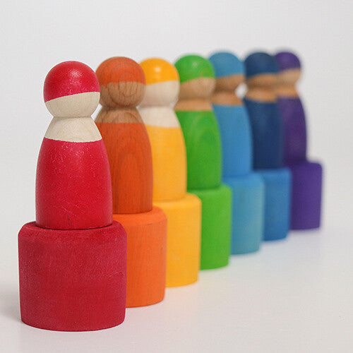 Grimm's houten regenboog vrienden in kom - 7 st 10580