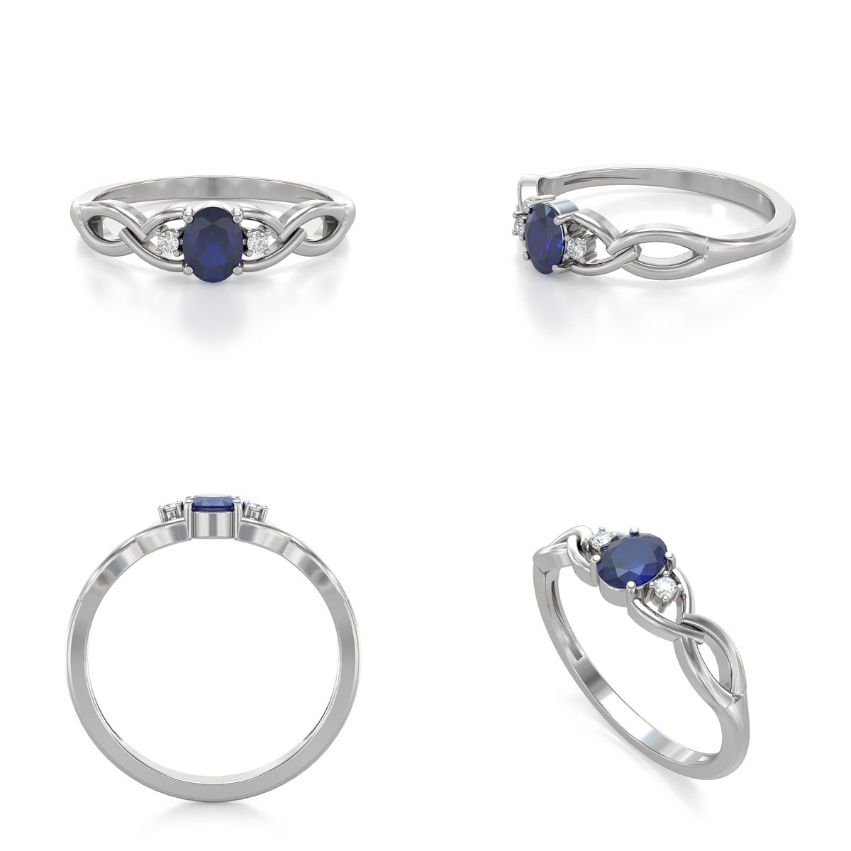 Bague ADEN Or 585 Blanc Saphir et diamants 2.2grs